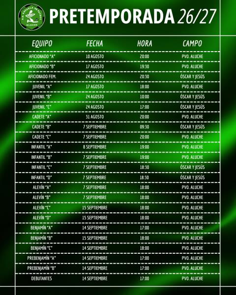 FECHAS INICIO PRETEMPORADA 2026/2027