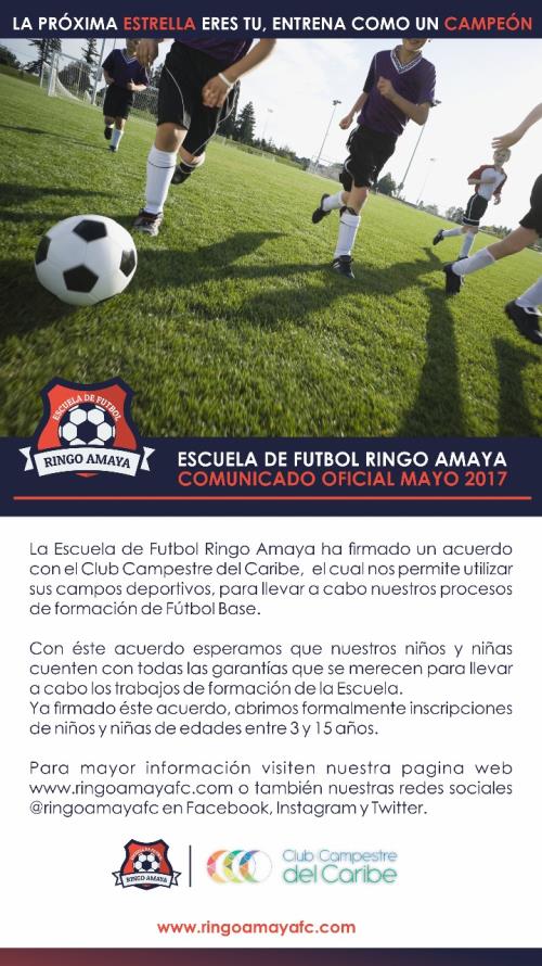 La Escuela de Fútbol Ringo Amaya firma acuerdo con Club Campestre del Caribe