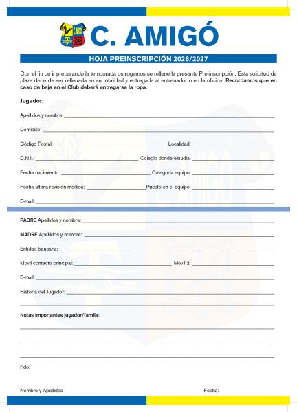 Preinscripción temporada 2026/2027