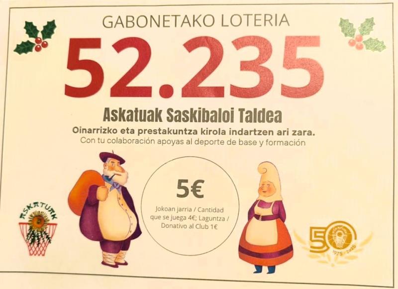 Ya está a la venta la lotería de Askatuak: 52235 como siempre