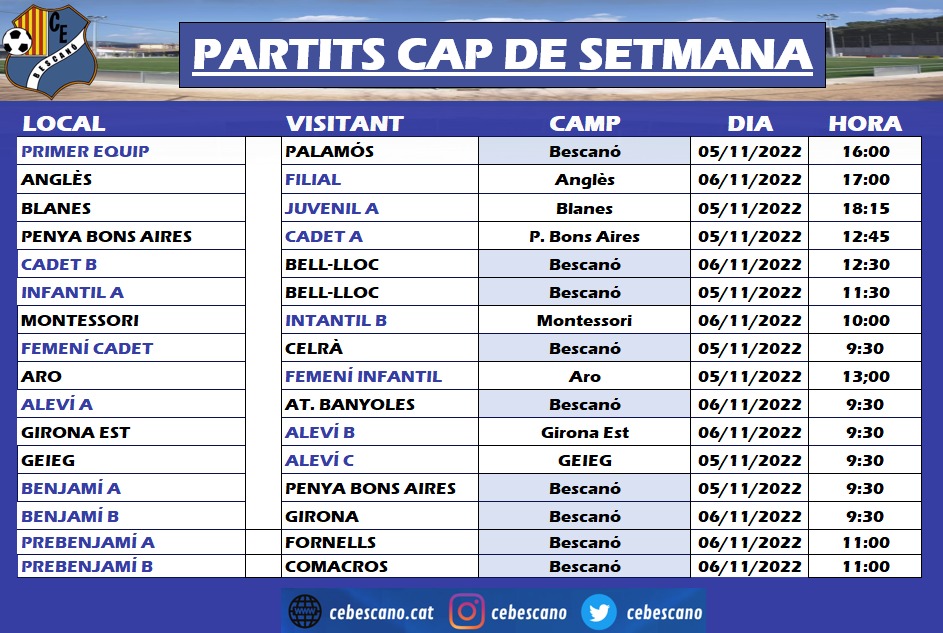 ⚽️⚽️ PARTITS CAP DE SETMANA 5 I 6 DE NOVEMBRE!!