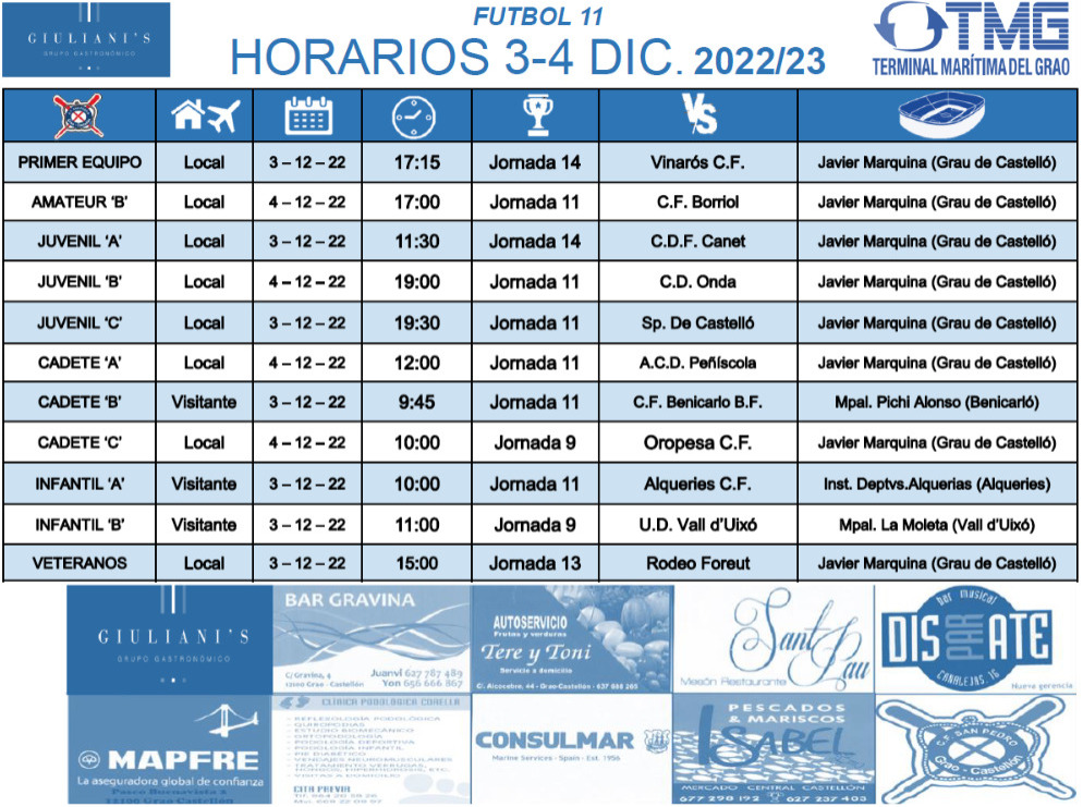 CF San Pedro. Partits F11. Dissabte 3 i Diumenge 4 de Desembre de 2022