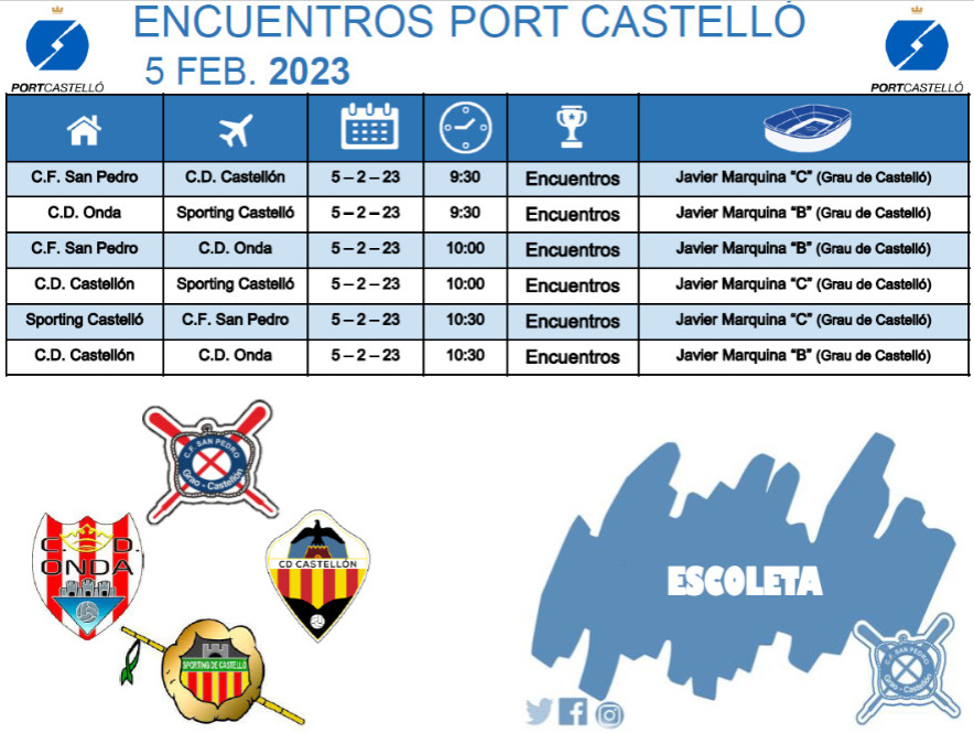 Horarios CF San Pedro. El Grau de Castelló