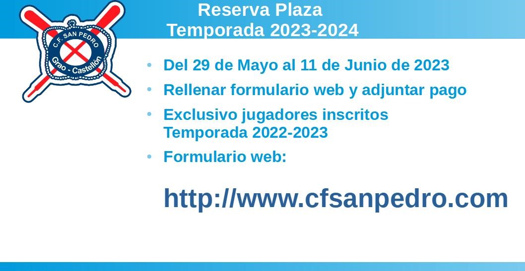 Reserva plaza. Temporada 2023-2024