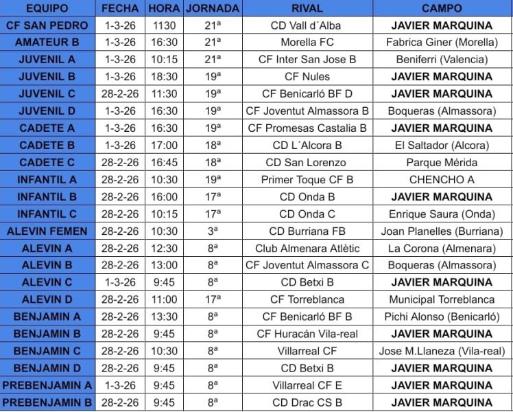 HORARIOS 28 FEBRERO Y 1 MARZO