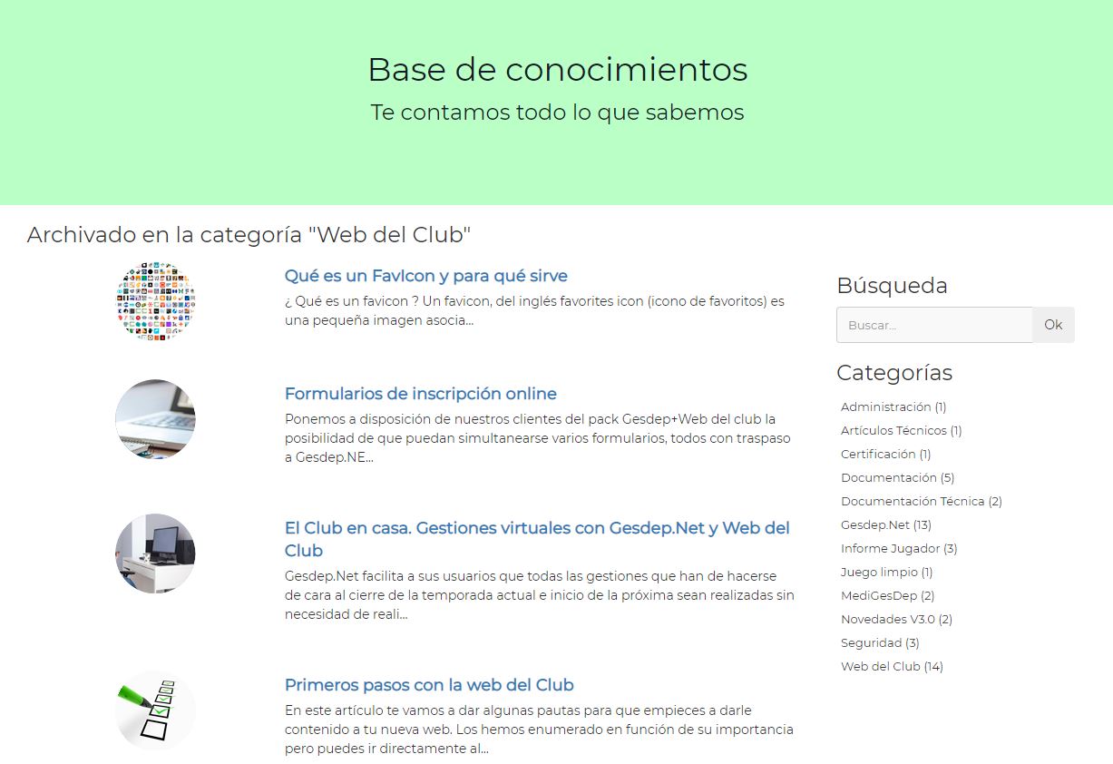 Base de conocimientos acerca de web del club