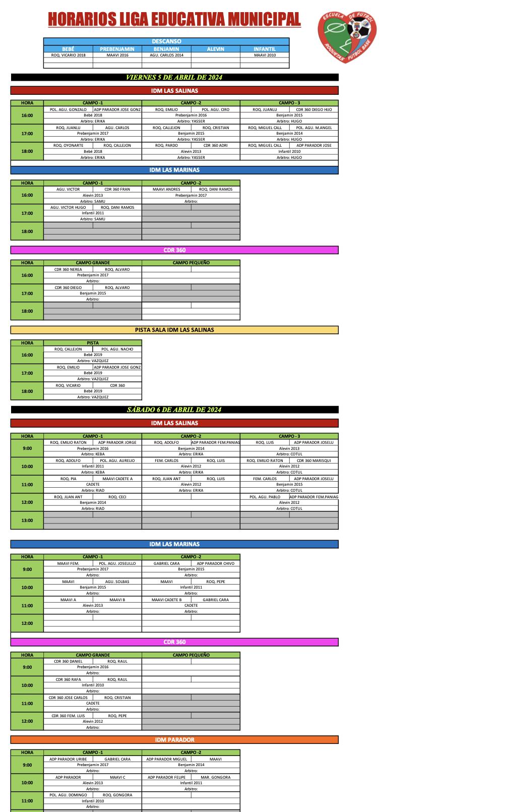 JORNADA 12 LIGA EDUCATIVA MUNICIPAL. 5 Y 6 DE ABRIL