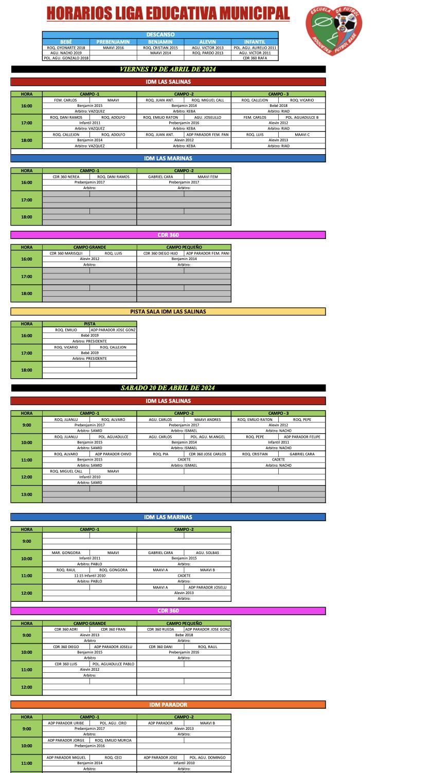 JORNADA 14 LIGA EDUCATIVA MUNICIPAL. 19 Y 20 DE ABRIL