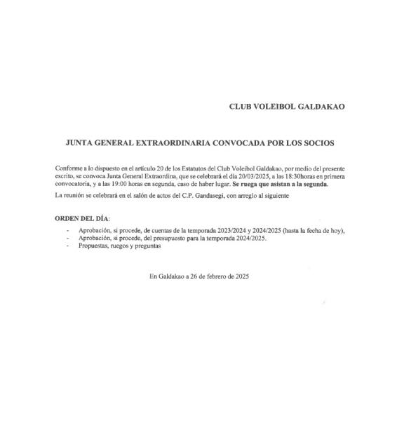 Convocatoria Asamblea Extraordinaria