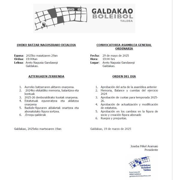 Ohiko batzar nagusirako deialdia