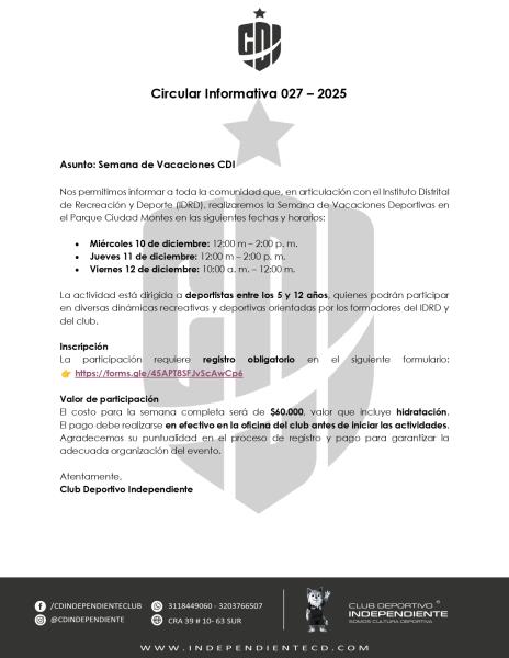 Circular 027 - Semana Vacacional