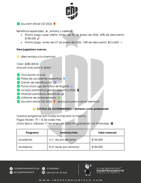 CIRCULAR 001-2026 COSTOS MATRICULAS Y CUOTA DE SOSTENIMIENTO 2026