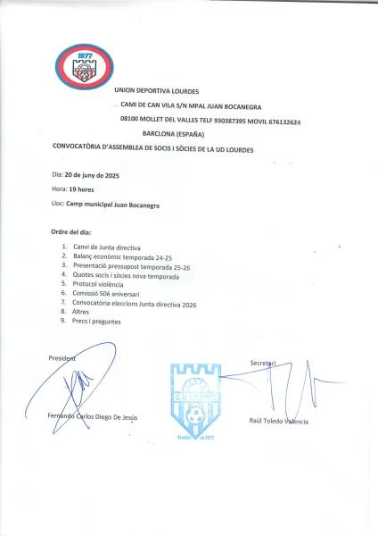ASAMBLEA DE SOCIOS TEMPORADA 2024/2025