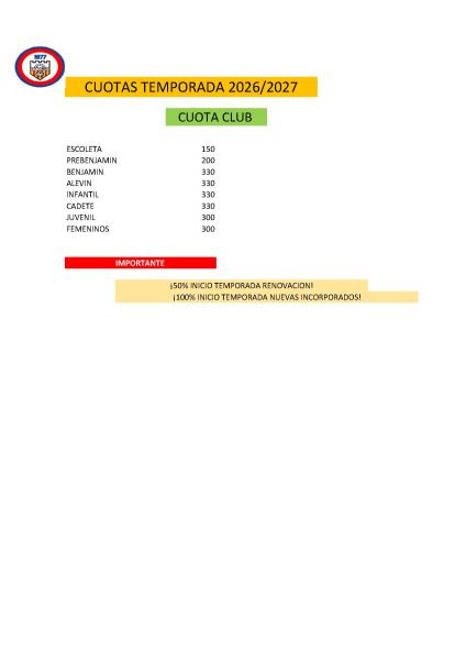 CUOTAS TEMPORADA 2026/2027 50 ANIVERSARIO 