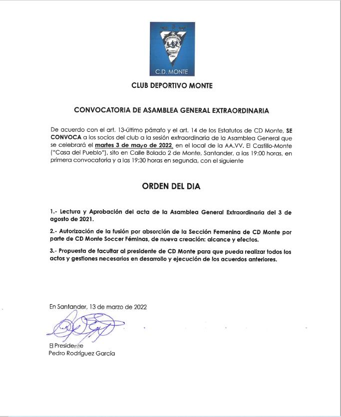 CONVOCATORIA DE ASAMBLEA GENERAL EXTRAORDINARIA