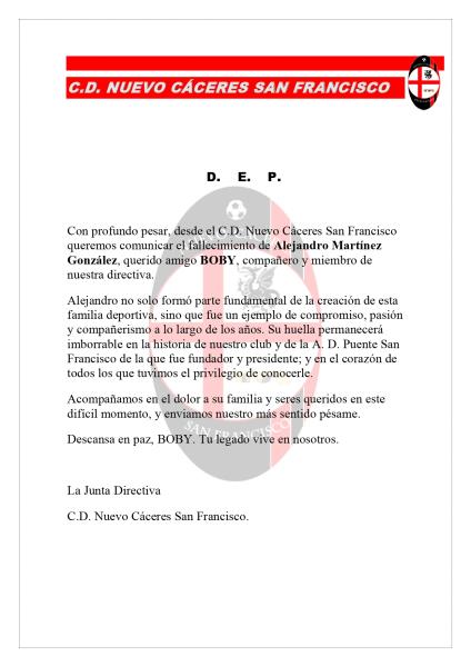 FALLECIMIENTO DE ALEJANDRO MARTINEZ GONZÁLEZ ( BOBY )