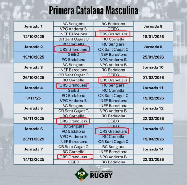 CALENDARI SÈNIOR MASCULÍ - Temporada 2025/26