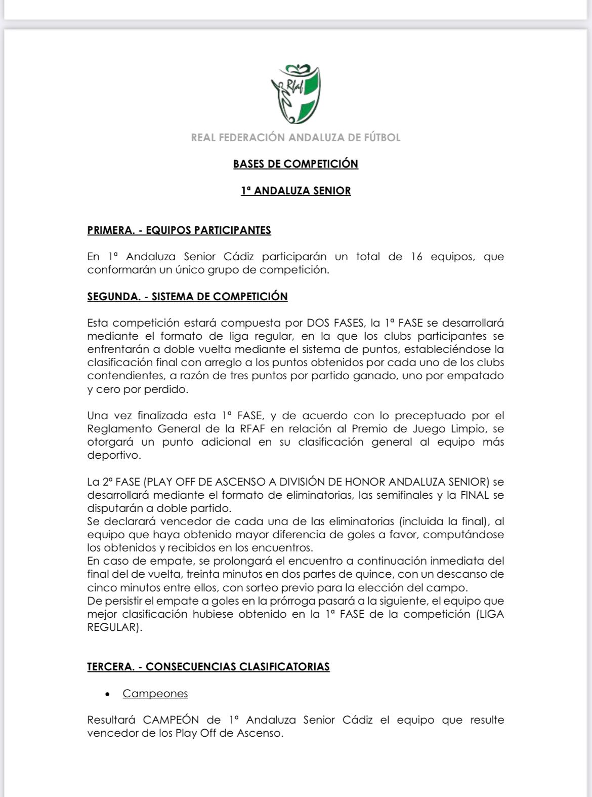 Sistema de competición play-off ascenso a División de Honor Andaluza