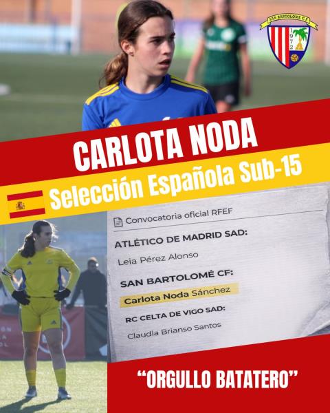 CARLOTA NODA, CONVOCADA POR LA SELECCIÓN ESPAÑOLA SUB-15