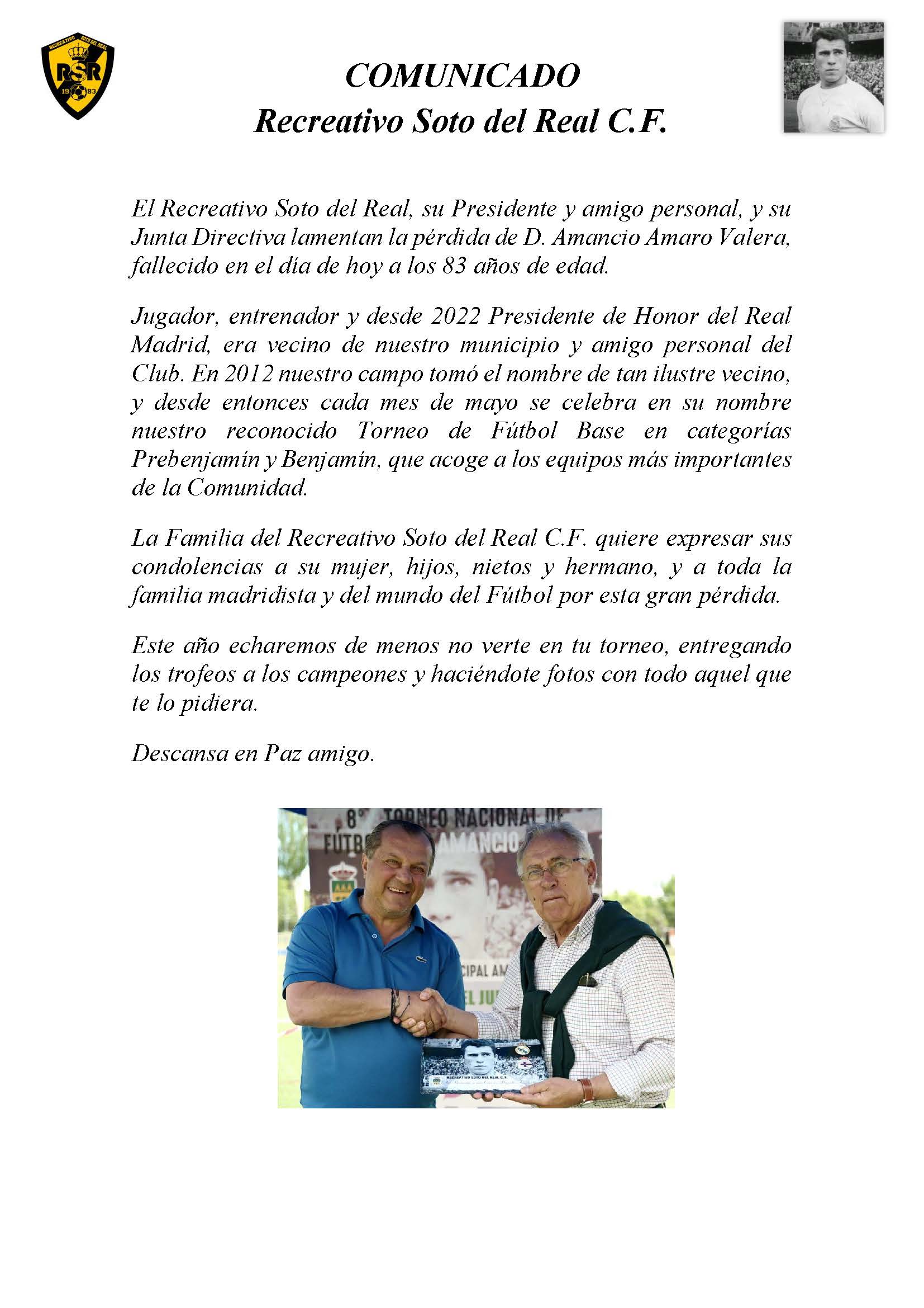 COMUNICADO OFICIAL RECREATIVO SOTO DEL REAL C.F.