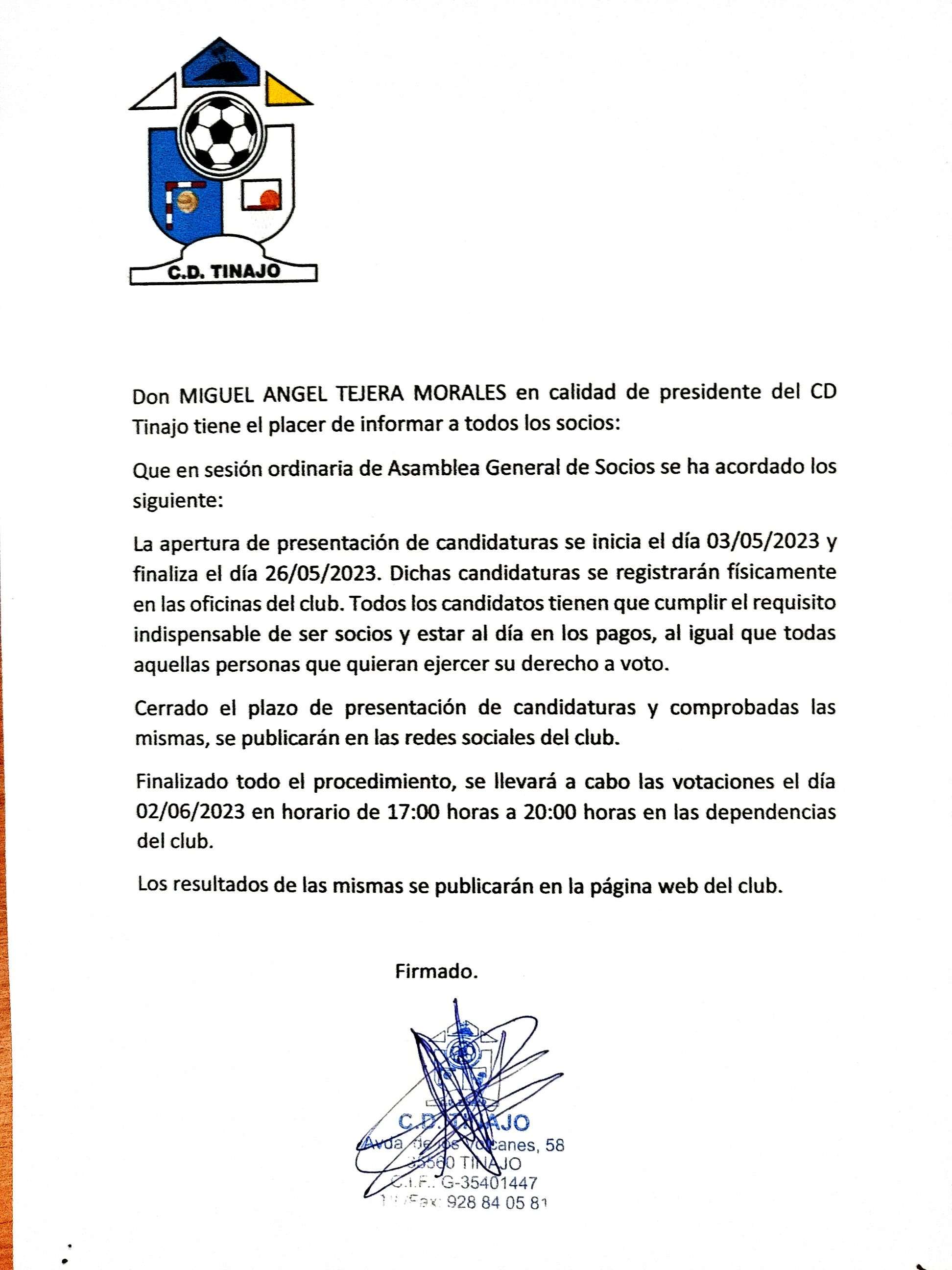 COMUNICADO OFICIAL C.D.TINAJO