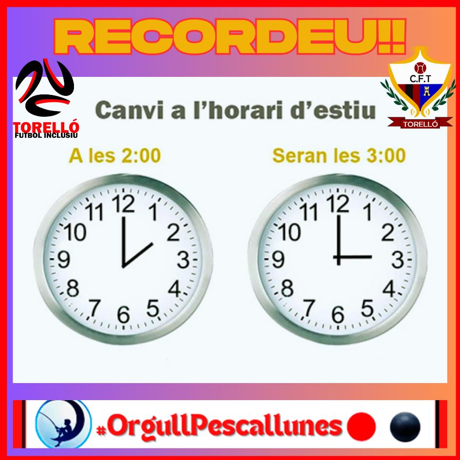 CANVI D'HORA AQUEST CAP DE SETMANA
