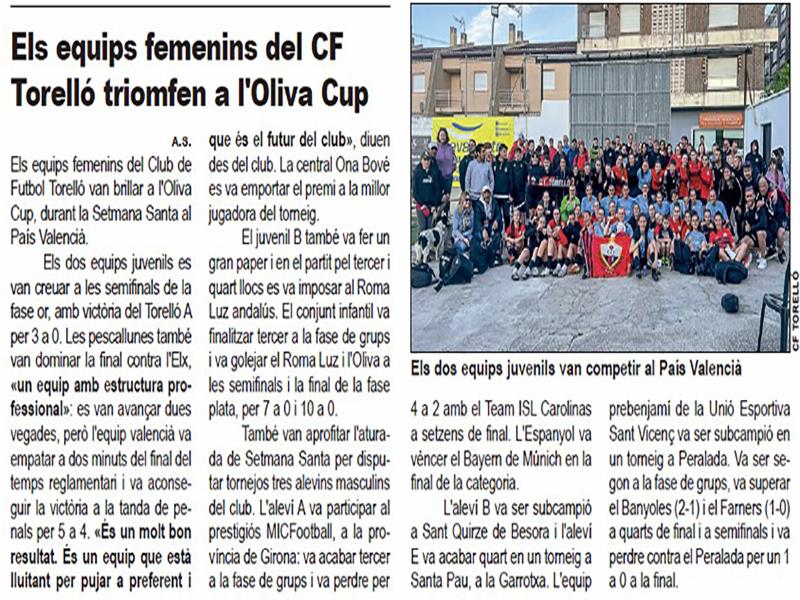BON PAPER DELS FEMENINS DEL CFTORELLÓ A L'OLIVA CUP
