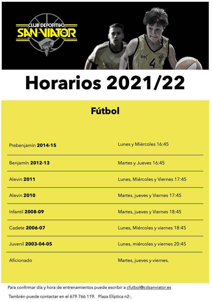 HORARIOS TEMPORADA 2021-22 FÚTBOL